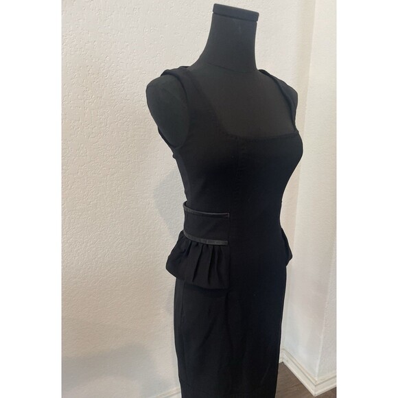 Dsquared2 Black Peplum Leather Trim Wool Mid-length Dress EU Sz 40 US 8 Bodycon - Picture 6 of 8